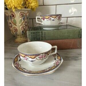 Antique Set Of Two Roses Cottagecore China Czechoslovakia Tea Cup and Saucer set